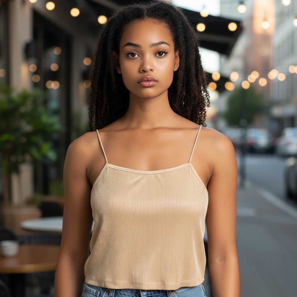 Zara Spaghetti Strap Ribbed Cropped Top